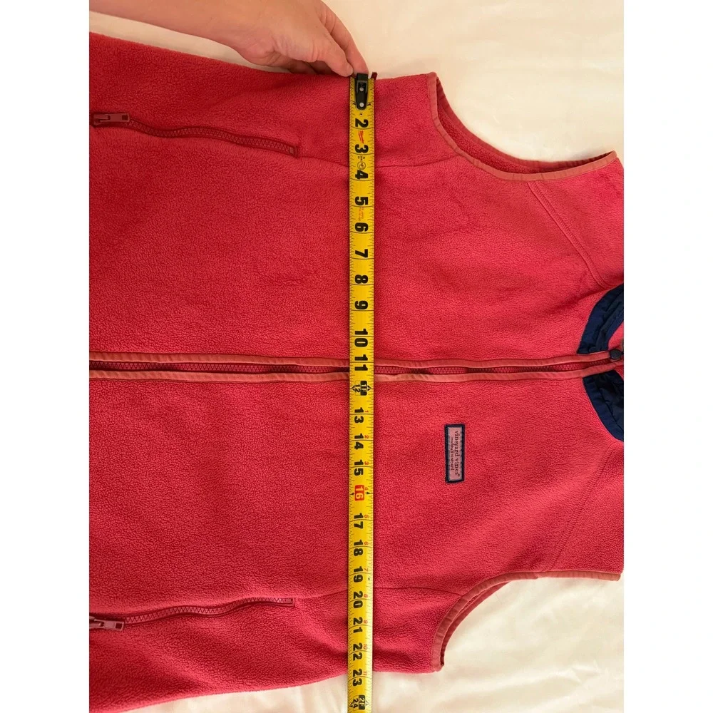 Vineyard Vines Women's Fleece Vest Large Coral Pink Full Zip Logo Pockets